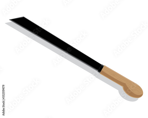 illustration design of a machete with a handle made of wood which is usually used to cut wood or twigs or small branches or it can also be used to peel coconuts
