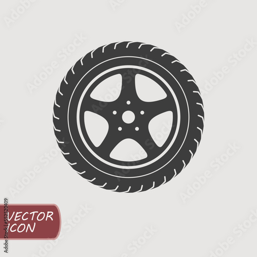 Car wheel icon in flat style. Vector illustration.