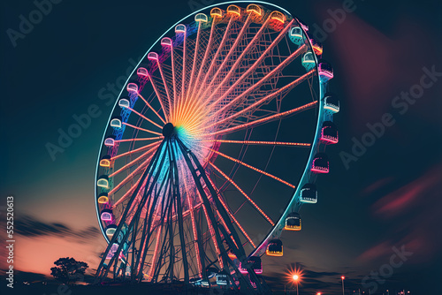 Neon-lit Ferris wheel Generative AI