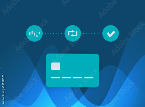 Currency exchange, cryptocurrency transaction with bank card, mobile banking infographic. Send money via fintech app. Exchange and E-payment concept. International money transfer vector illustration