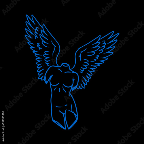 vector illustration on winged angel statue