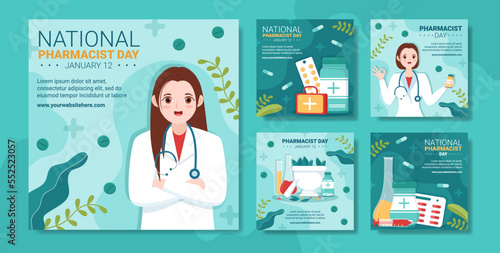 World Pharmacists Day Social Media Post Flat Cartoon Hand Drawn Templates Illustration