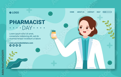 World Pharmacists Day Social Media Landing Page Flat Cartoon Hand Drawn Templates Illustration