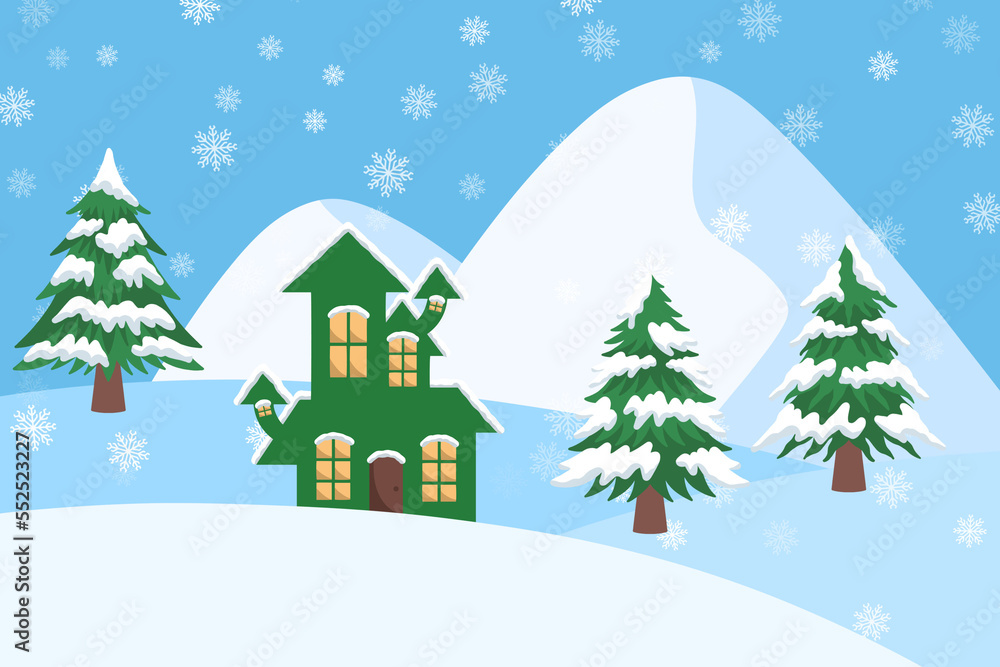 Christmas Background with Snow house