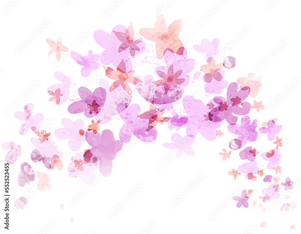 Digitally painted pink watercolor spring illustration.  Floral background