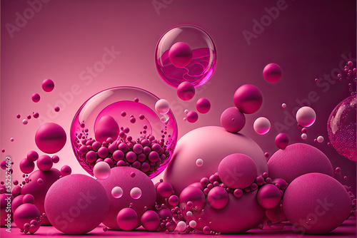 Bubbles illustration color Pantone Viva Magenta, Pantone year 2023, created with Generative AI technology