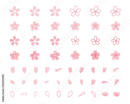 水彩風の桜の花のイラストセット 春 花びら さくら 手描き 飾り サクラ お花見 満開 装飾 入学