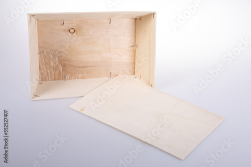 open empty wooden box in wooden for oysters or fruits