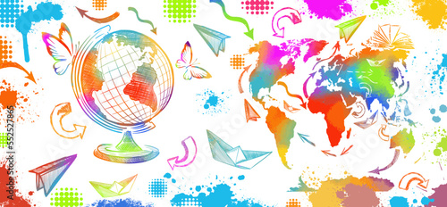 Background color map and globe. Vector illustration