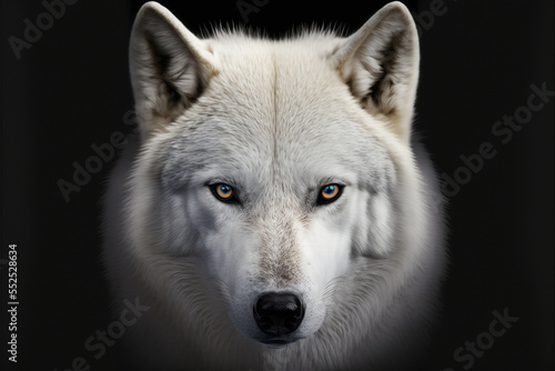 Close up on a white wolf eyes on black