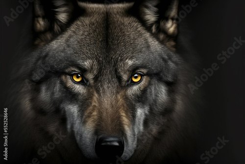 Close up on a wolf eyes on black