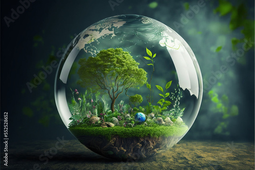 World environment and earth day concept with glass globe and eco friendly env...