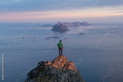 Hellsegga plateau overlooking Moskstraumen, Lofoten Islands, Norway