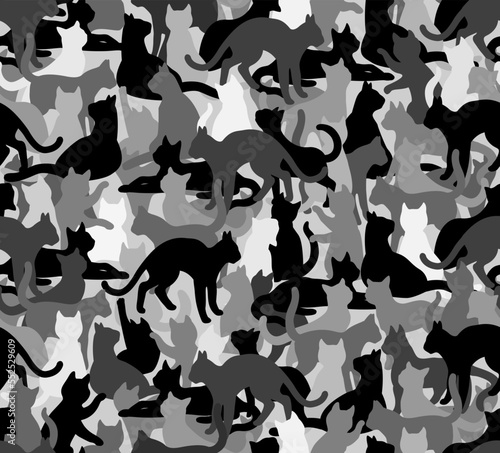 Cat seamless pattern background, vector image