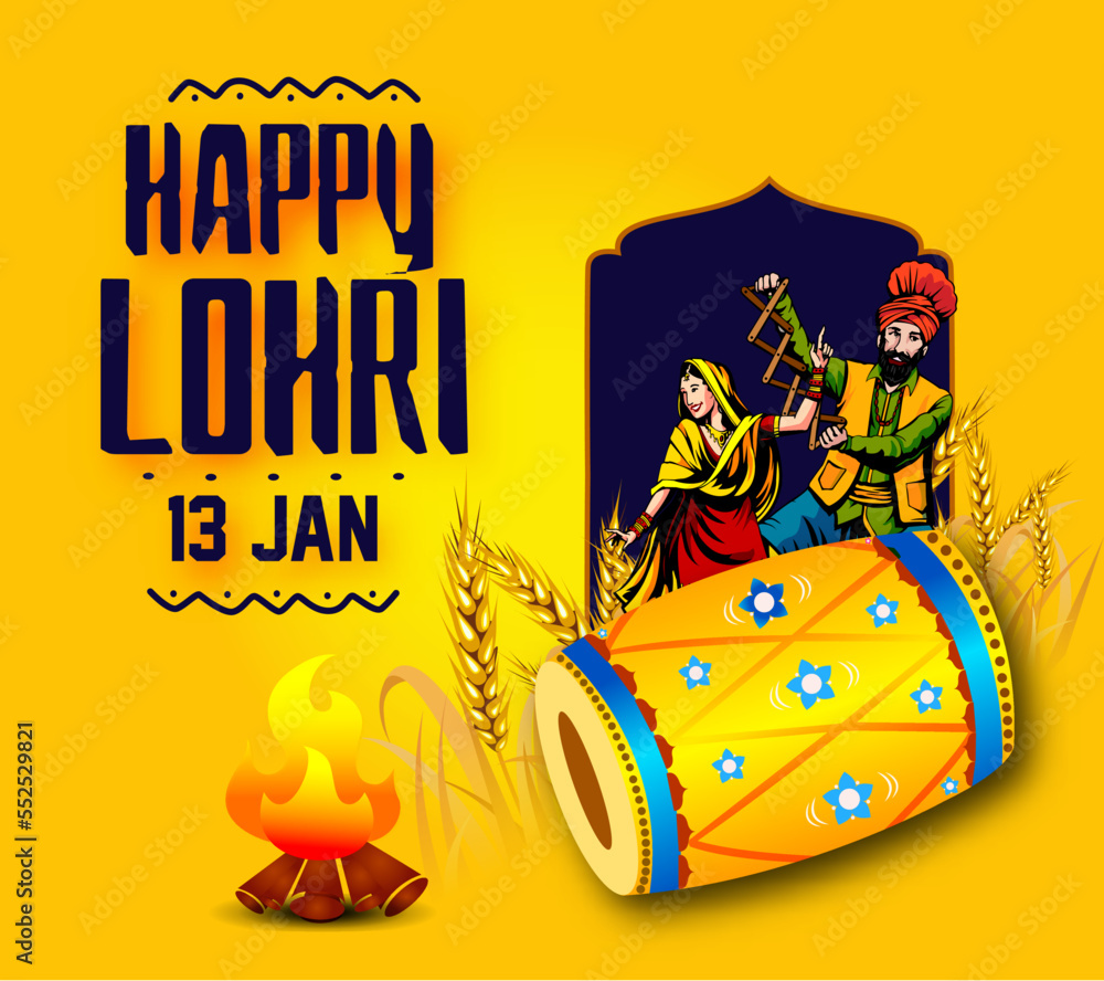 Obraz premium vector illustration of Happy Lohri holiday festival of Punjab India with beautiful background