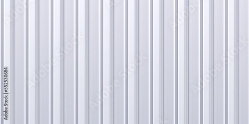 White vertical corrugated iron sheets seamless pattern of fence or warehouse wall. Zink galvanized steel profiled panels. Metal wave sheet. Vector illustration. Aluminium container
