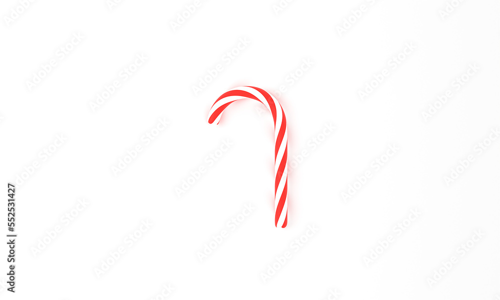3d render Candy Cane on white background winter symbol isolated on white background. Marry Christmas decorations. Candy Cane in Christmas season holiday. 
