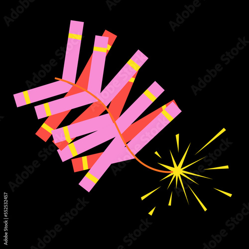 Chinese Firecracker on black background. Vector illustration of festive Lunar New year firework.