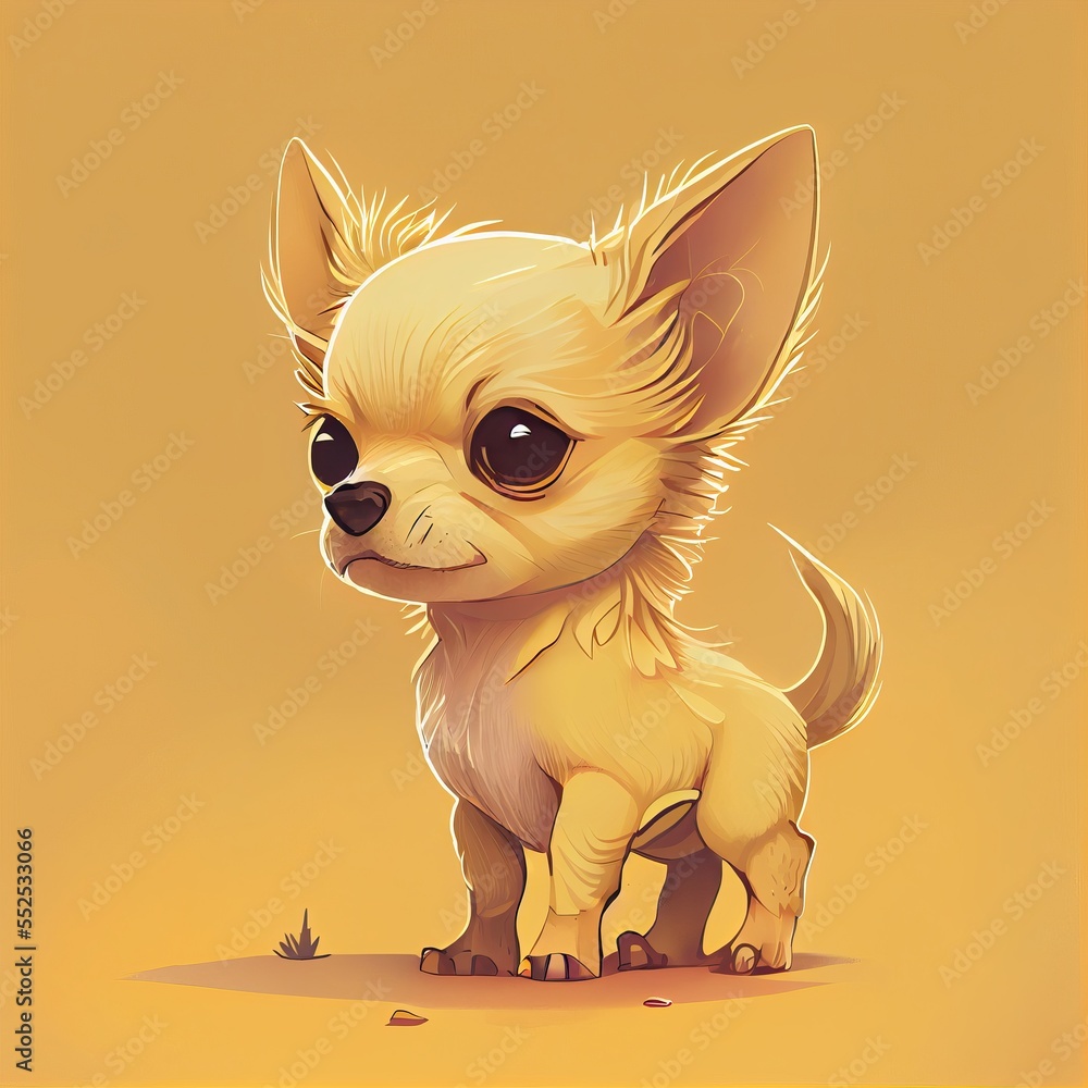 Yellow chihuahua dog illustration.Character Design. Concept Art Characters. Book Illustration. Video Game Characters. Serious Digital Painting. CG Artwork Background. Generative AI
