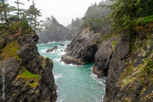 Foggy coastline. Pacific Northwest coast, Oregon. USA.