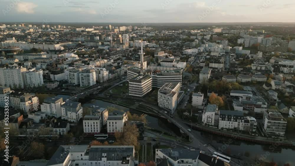Restaurant and Seminaire Le Mabilay at Rennes in France. Aerial forward Restaurant and Seminaire Le Mabilay at Rennes in France. Aerial forward