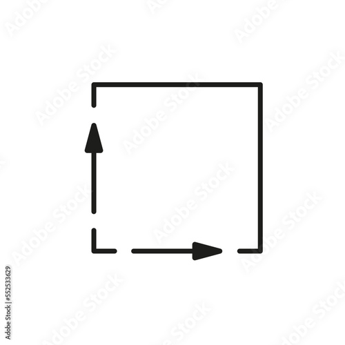 Square meter, size surface m2 icon. Measuring area dimension sign. Measure of place with length and width arrow. Quantity square metre of space. Vector illustration photo