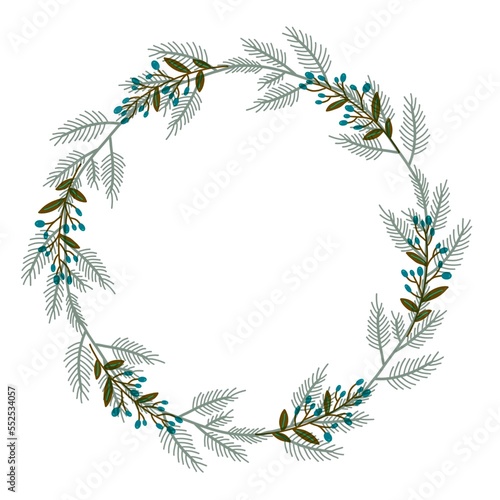 Christmas floral wreaths. Flat design for invitation  greeting card  postcard  packaging. Hand drawing illustration.