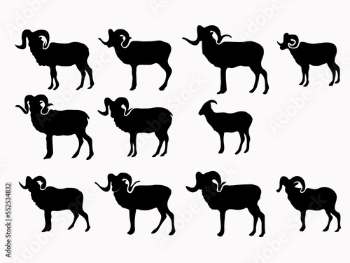 abstract wild mountain goat and sheep silhouette .goat shadow vector illustration set bundle