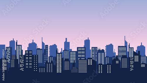 Silhouette of city high rise buildings with many apartment buildings