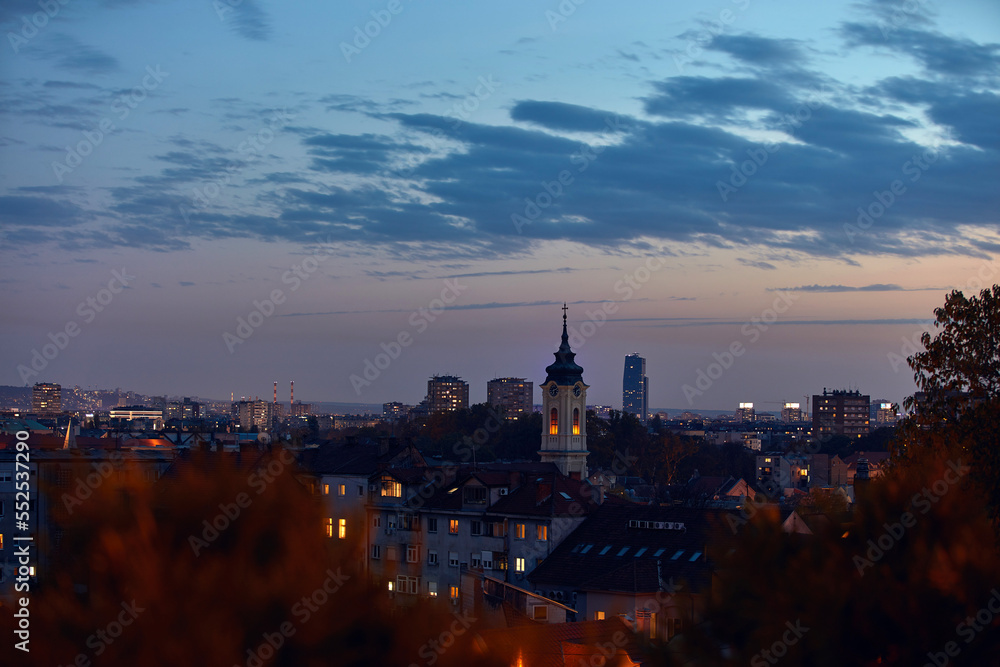 Fototapeta premium City of Belgrade, Serbia, blue hour evening cityscape.