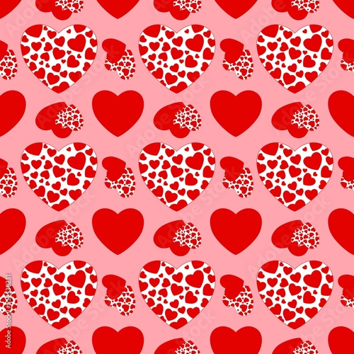 Seamless pattern of red hearts of different sizes. For printing  gift paper  fabric  background  celebration of all lovers  birthday
