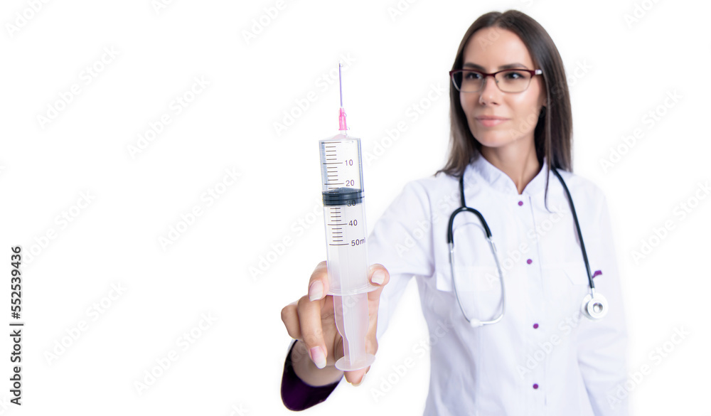 selective focus of syringe. medical doctor do injection with syringe isolated on white background selective focus of syringe. medical doctor do injection with syringe isolated on white background
