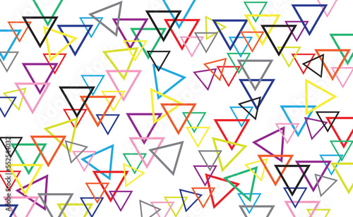 Colorful triangles over the white background.