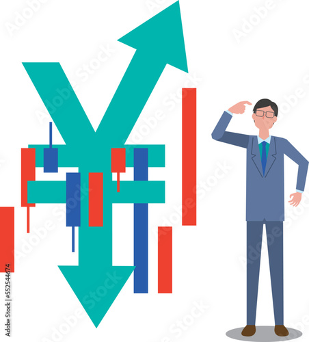 日本円の値動きを気にする男性