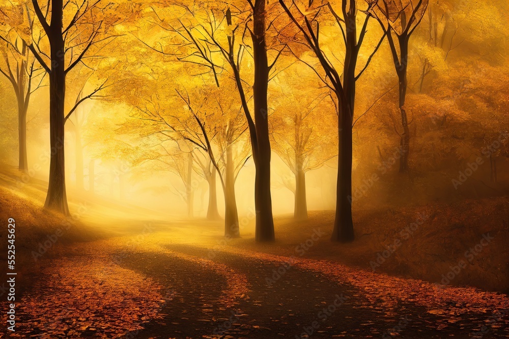 Autumn in the forest with Yellow leaf 