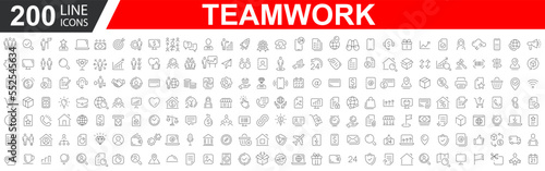 Business teamwork icon. Teamwork icon set. Team building, work group and human resources. Outline icons collection. Vector illustration