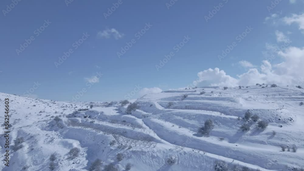 revealing shot of the ski slopes on Mount Hermon and showing Ramat Hagolan revealing shot of the ski slopes on Mount Hermon and showing Ramat Hagolan