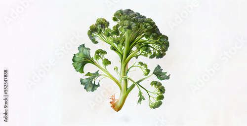Broccoli Raab. Color watercolor on white paper background. Illustration of vegetables and greens. photo