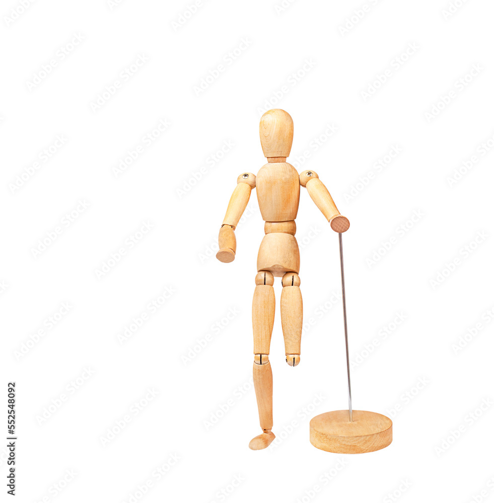 wooden figurine of a man without a leg on a transparent background wooden figurine of a man without a leg on a transparent background