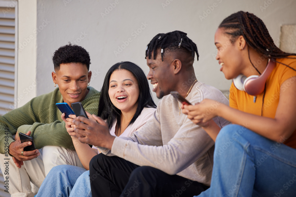 Smartphone, students and diversity with social media scroll, networking on mobile app and communication for university website. Group of people or friends relax outdoor using phone or cellphone chat Smartphone, students and diversity with social media scroll, networking on mobile app and communication for university website. Group of people or friends relax outdoor using phone or cellphone chat