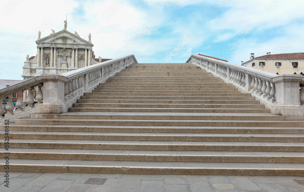 stairway of the bridge called DEGLI SCALZI which means barefooted ones and no people in Venice