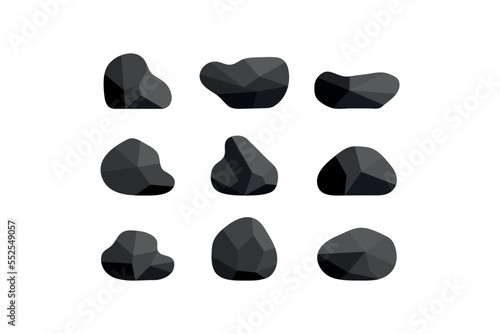 Black stone icon set. Rubble illustration symbol. Sign graphite vector flat.