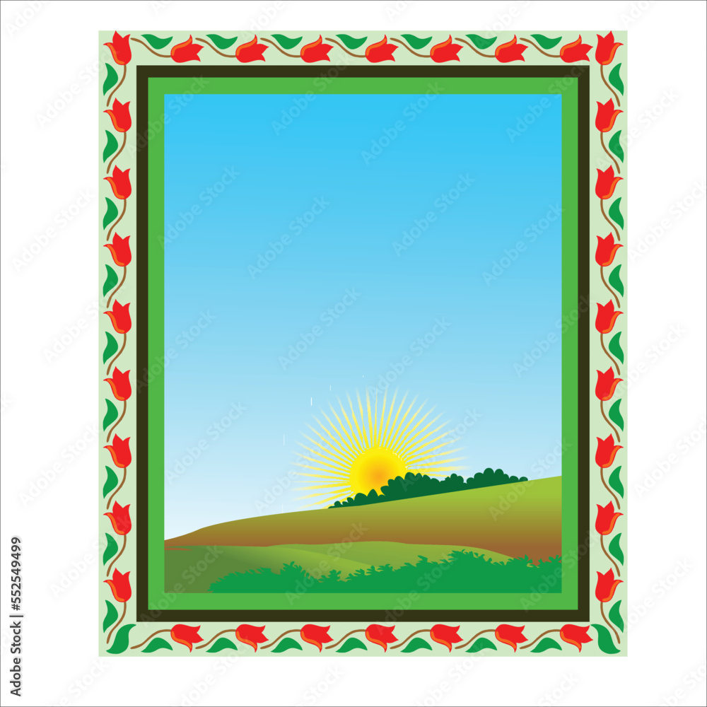 Fototapeta premium beautiful Sun Rise Background with flower frame