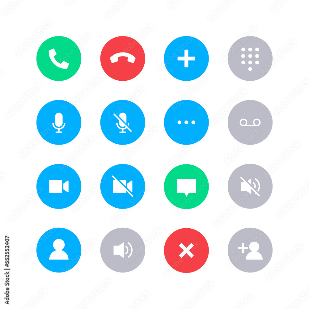 Phone call icon set. Suitable for design element of smartphone call user interface, phone call button, and ui ux icon set. - obrazy, fototapety, plakaty 