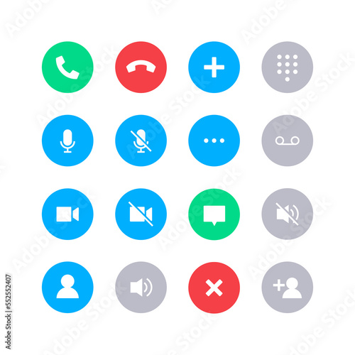 Phone call icon set. Suitable for design element of smartphone call user interface, phone call button, and ui ux icon set.