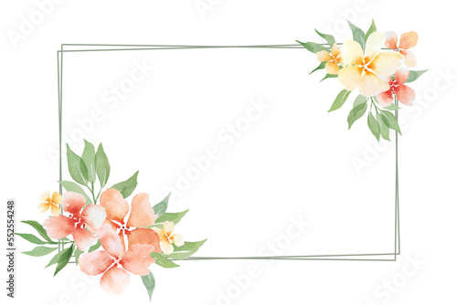 Fototapeta Naklejka Na Ścianę i Meble -  Watercolor pastel color flowers frame. Gentle design peach flowers templates for wedding design, invitation, postcards.