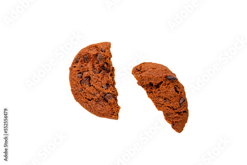 Chocolate chip cookies isolated on white background. Sweet biscuits.