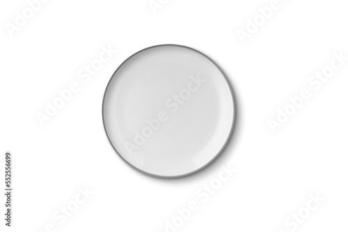 Empty ceramic round plate mockup template isolated on white background.3d rendering.