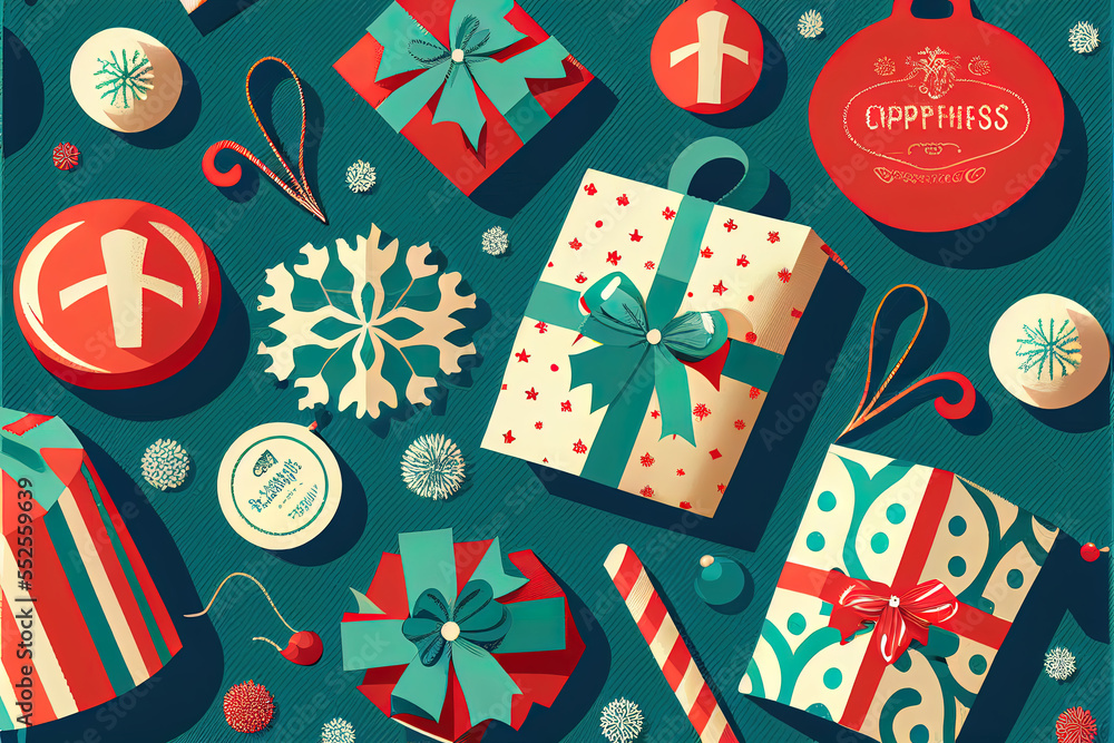 Obraz premium 2022 Christmas gift wrapping paper illustration