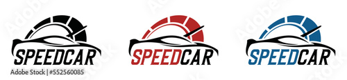 Car with speedometer icon vector logo. Fast speed car or sport car and Speed indicator icon logo design. Automotive, symbol illustration